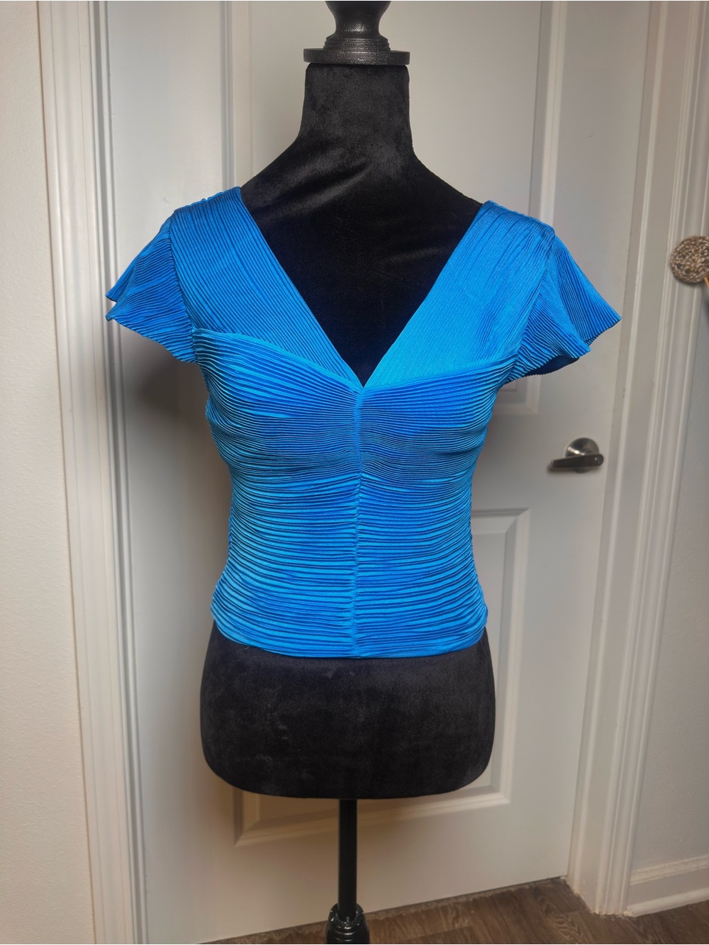 Express Bright Blue Pleated V-Neck Women's Top / BNWT